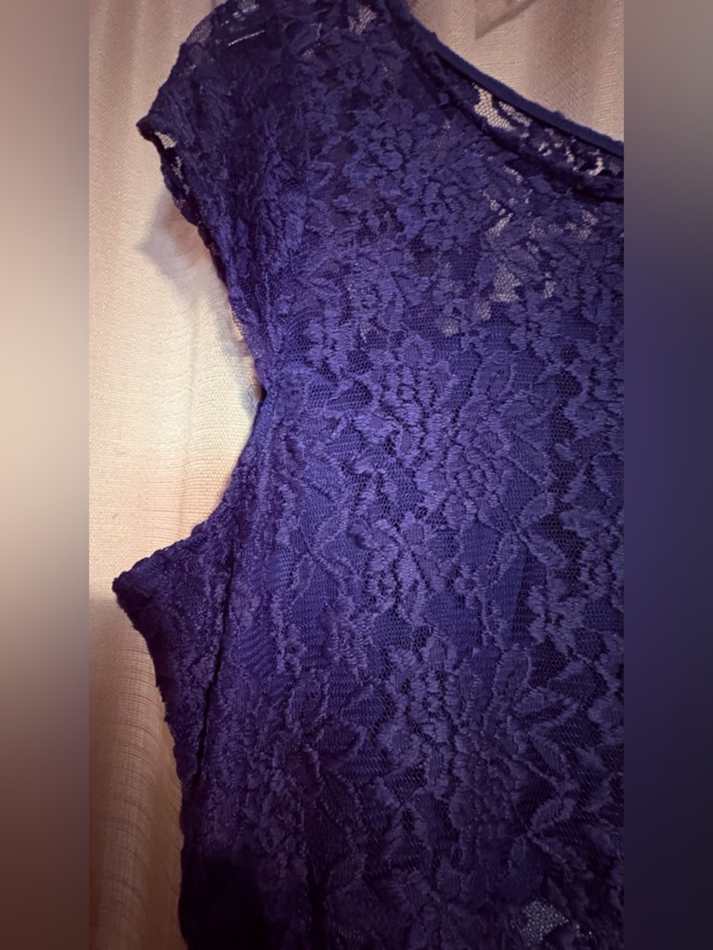 Lace Overlay Sleeveless Dress in Deep Navy